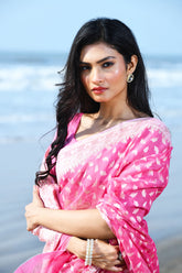 'Zehn-e-Gul' Pastel Pink Pure Resham Cotton Silk Banarasi Handloom Saree
